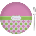 Pink & Green Dots 8" Glass Appetizer / Dessert Plates - Single or Set (Personalized)
