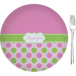 Pink & Green Dots 8" Glass Appetizer / Dessert Plates - Single or Set (Personalized)