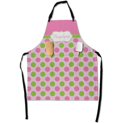 Pink & Green Dots Apron With Pockets w/ Name or Text