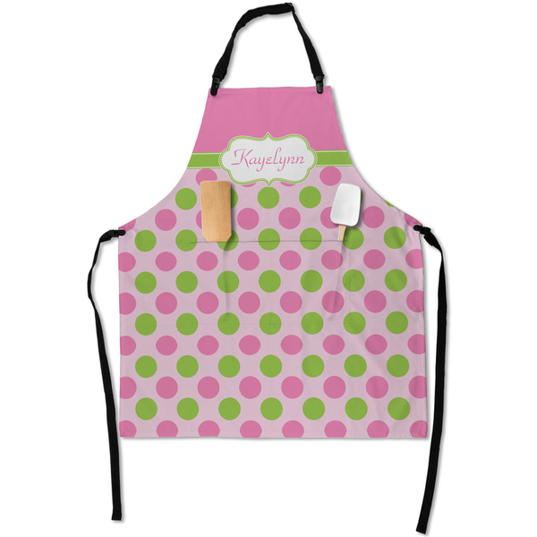 Custom Pink & Green Dots Apron With Pockets w/ Name or Text