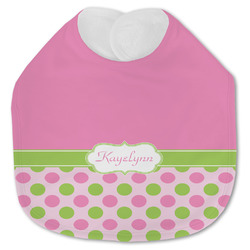 Pink & Green Dots Jersey Knit Baby Bib w/ Name or Text