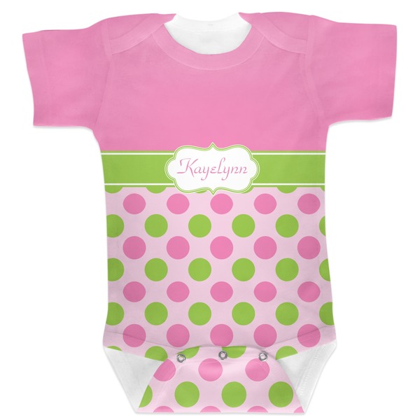 Custom Pink & Green Dots Baby Bodysuit (Personalized)