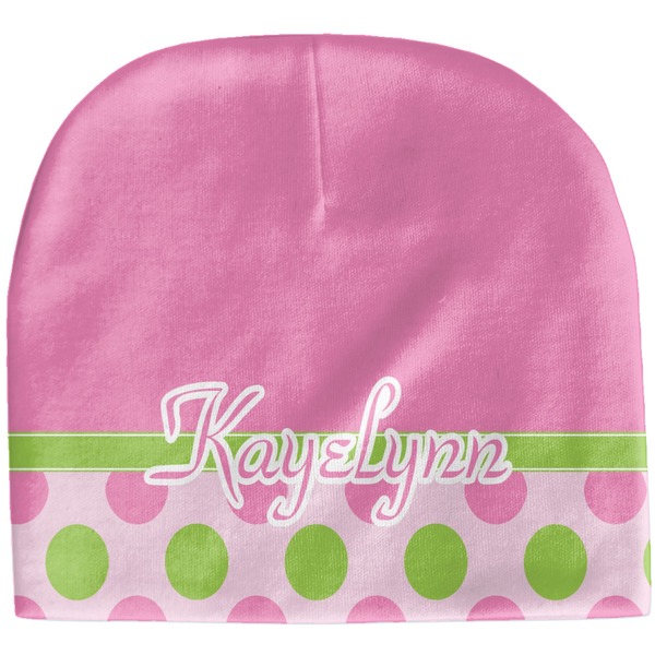 Custom Pink & Green Dots Baby Hat (Beanie) (Personalized)