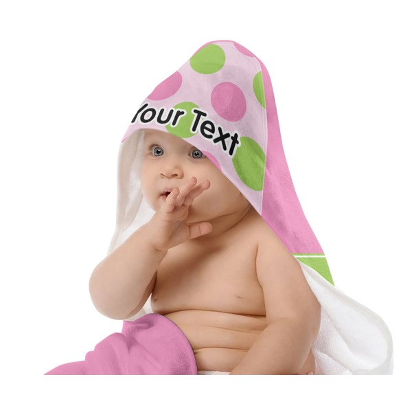 Pink & Green Dots Baby Hooded Towel on Child