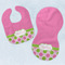 Pink & Green Dots Baby Minky Bib & New Burp Set