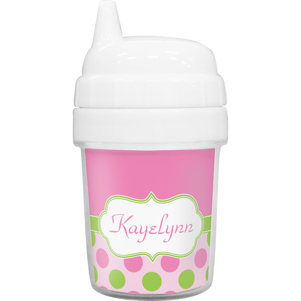 Custom Pink & Green Dots Baby Sippy Cup (Personalized)