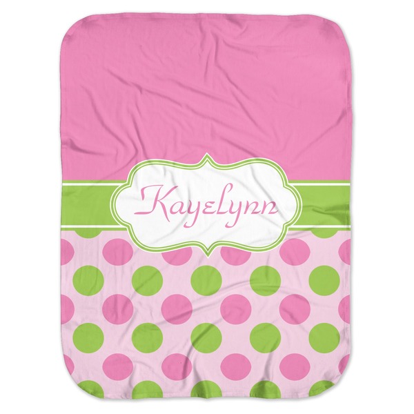 Custom Pink & Green Dots Baby Swaddling Blanket (Personalized)