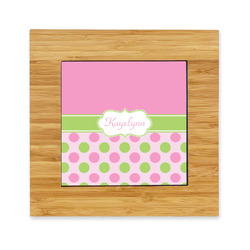 Pink & Green Dots Bamboo Trivet with Ceramic Tile Insert (Personalized)
