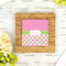 Pink & Green Dots Bamboo Trivet with 6" Tile - LIFESTYLE
