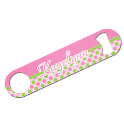 Pink & Green Dots Bar Bottle Opener - White w/ Name or Text
