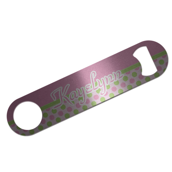 Pink & Green Dots Bar Opener - Silver - Front