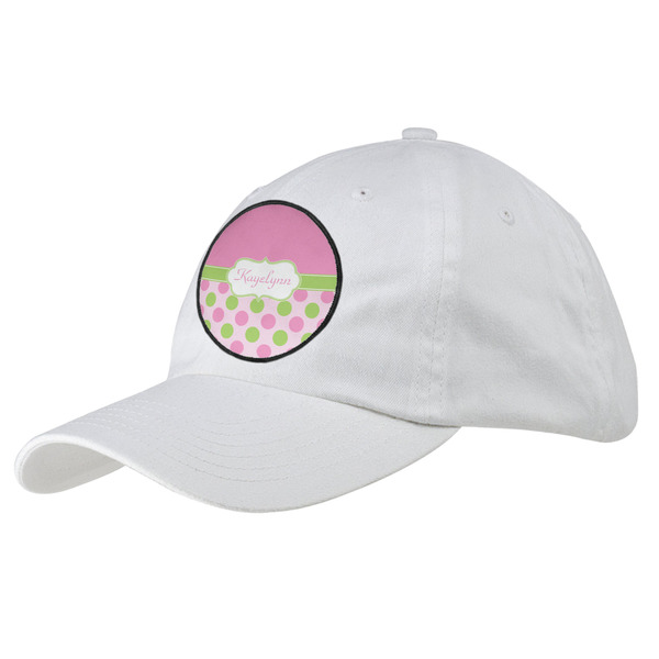 Custom Pink & Green Dots Baseball Cap - White (Personalized)
