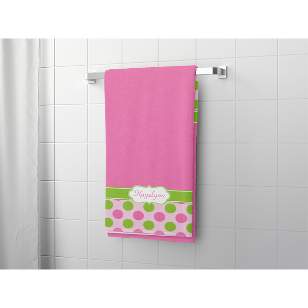Pink & Green Dots Bath Towel - LIFESTYLE