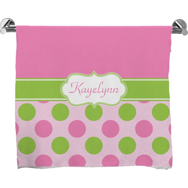 Custom Pink & Green Dots Bath Towel (Personalized)