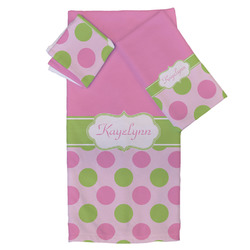 Pink & Green Dots Bath Towel Set - 3 Pcs (Personalized)