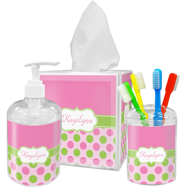 Pink & Green Dots Bathroom Accessories Set (Personalized)