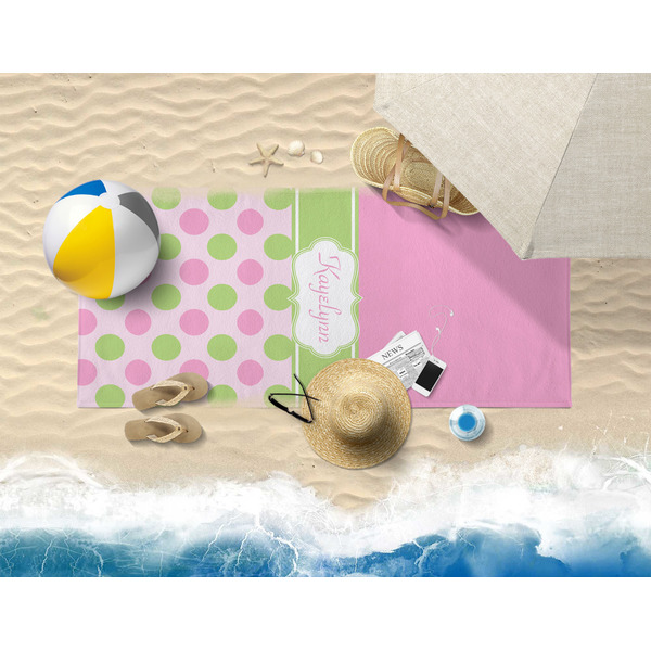 Pink & Green Dots Beach Towel Lifestyle