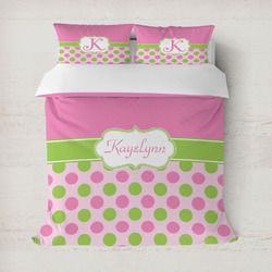 Pink & Green Dots Duvet Cover Set - Full / Queen (Personalized)