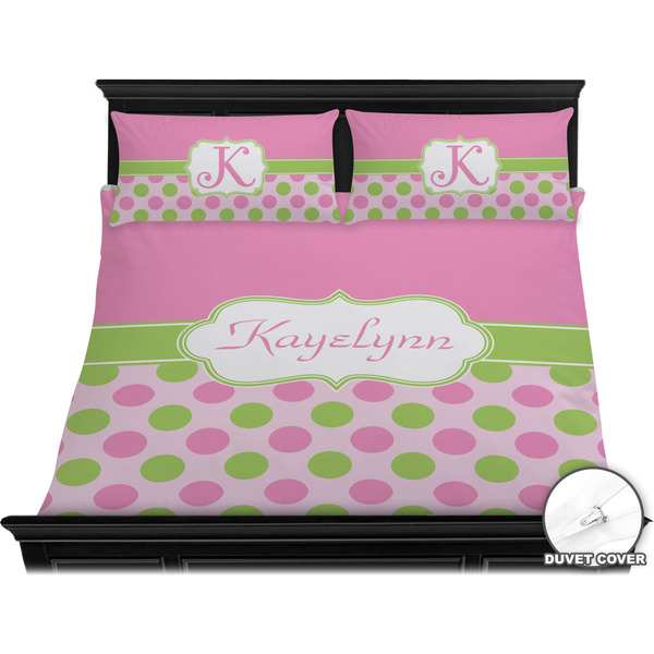 Pink & Green Dots Bedding Set (King) - Duvet
