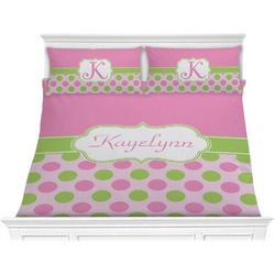 Pink & Green Dots Comforter Set - King (Personalized)