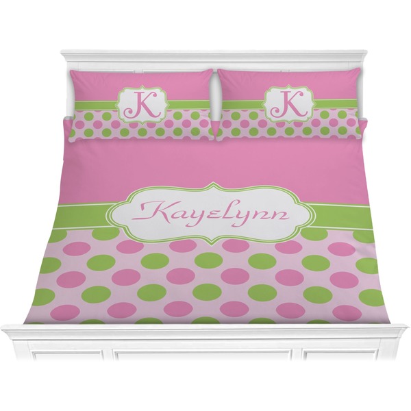 Custom Pink & Green Dots Comforter Set - King (Personalized)