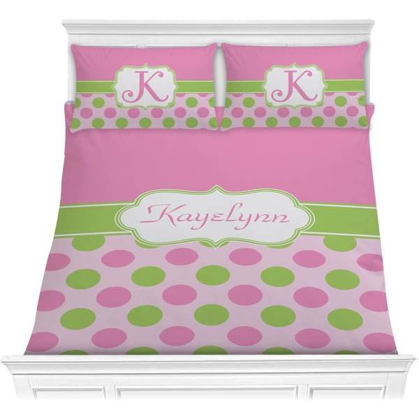 Custom Pink & Green Dots Comforter Set - Full / Queen (Personalized)