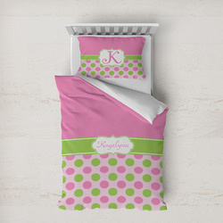 Pink & Green Dots Duvet Cover Set - Twin XL (Personalized)