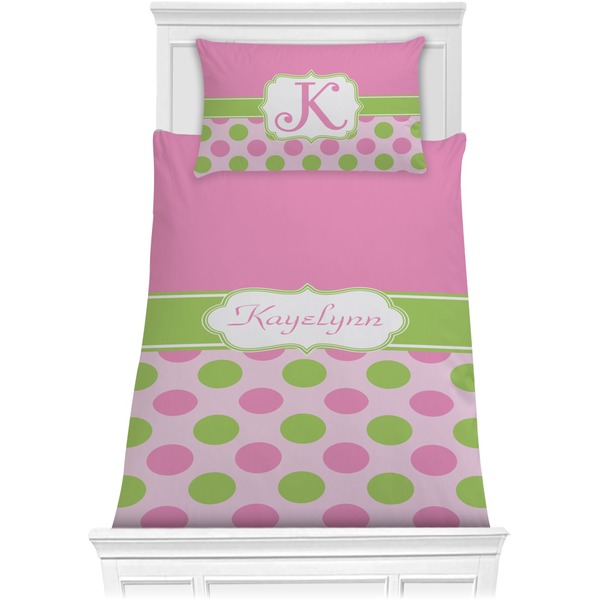 Custom Pink & Green Dots Comforter Set - Twin XL (Personalized)