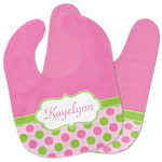 Pink & Green Dots Baby Bib w/ Name or Text