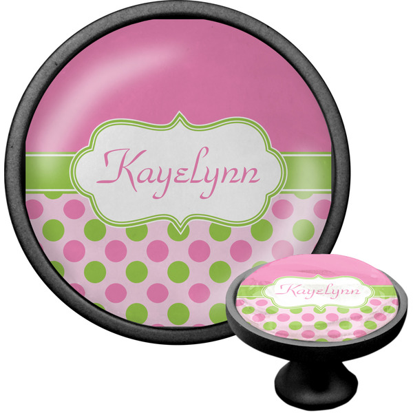 Custom Pink & Green Dots Cabinet Knob (Black) (Personalized)