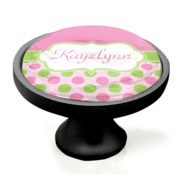 Pink & Green Dots Black Custom Cabinet Knob (Side)
