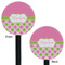 Pink & Green Dots Black Plastic 5.5" Stir Stick - Double Sided - Round - Front & Back