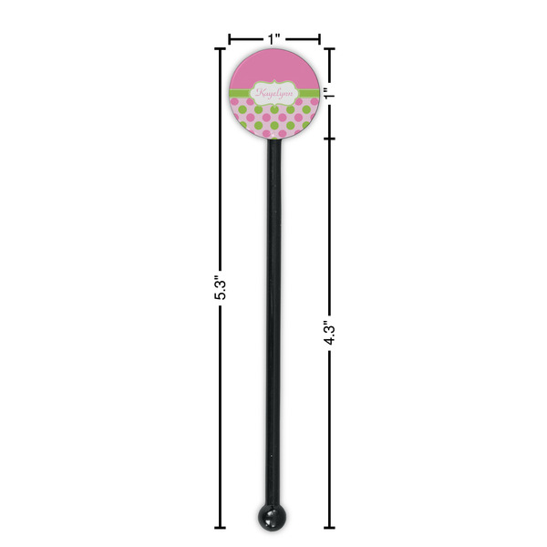 Pink & Green Dots Black Plastic 5.5" Stir Stick - Round - Dimensions