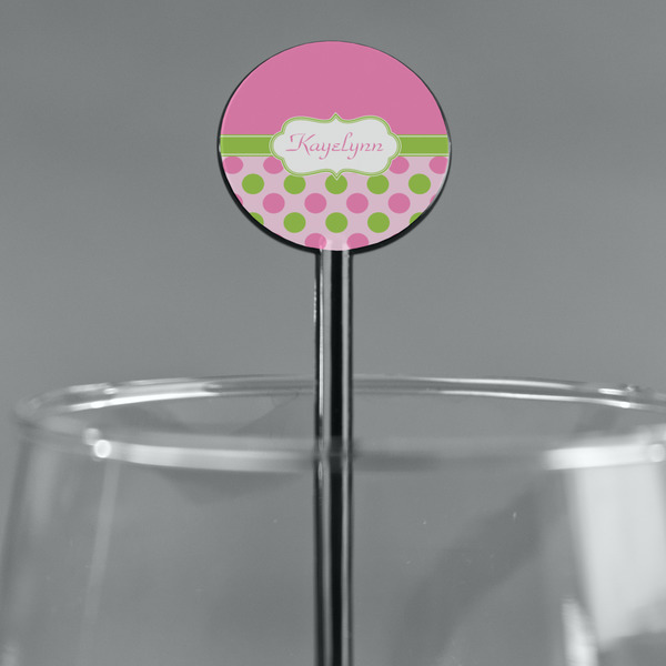 Pink & Green Dots Black Plastic 5.5" Stir Stick - Round - Main