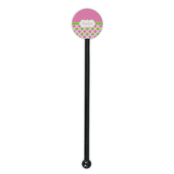 Pink & Green Dots Black Plastic 5.5" Stir Stick - Round - Single Stick