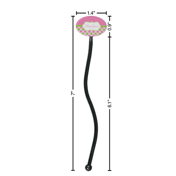 Pink & Green Dots Black Plastic 7" Stir Stick - Oval - Dimensions