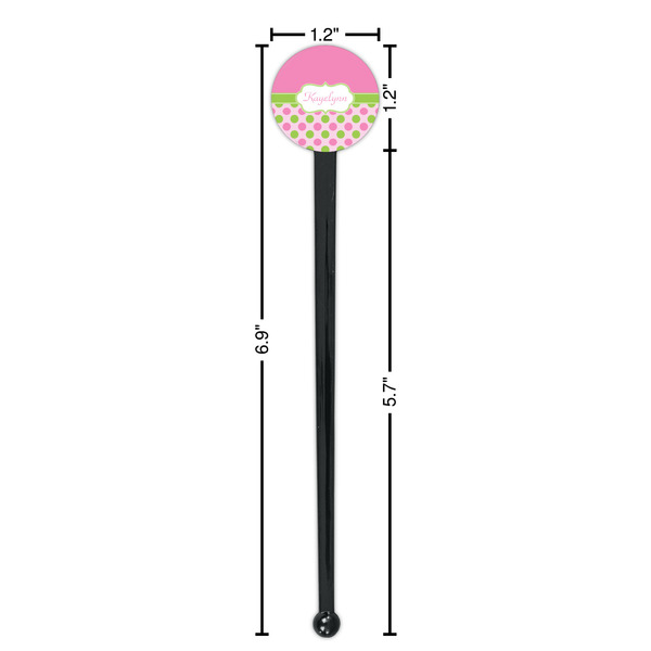 Pink & Green Dots Black Plastic 7" Stir Stick - Round - Dimensions