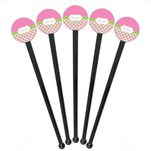 Pink & Green Dots Black Plastic 7" Stir Stick - Round - Fan View