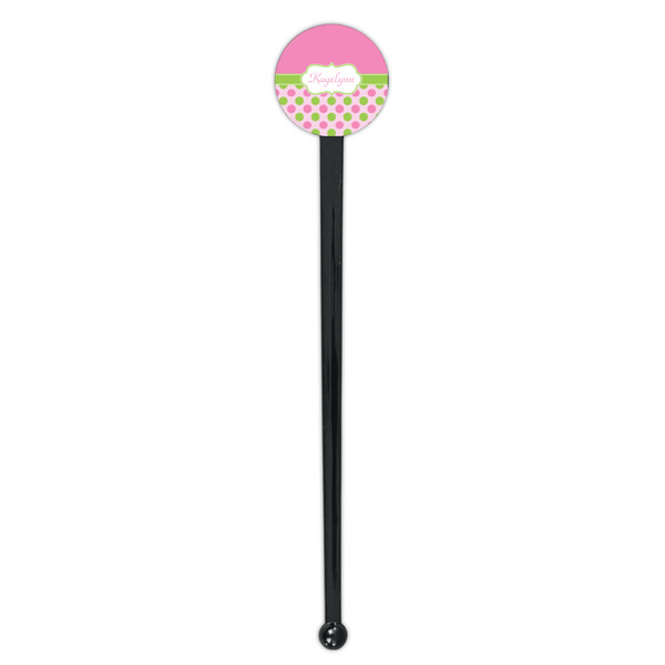Pink & Green Dots Black Plastic 7" Stir Stick - Round - Single Stick