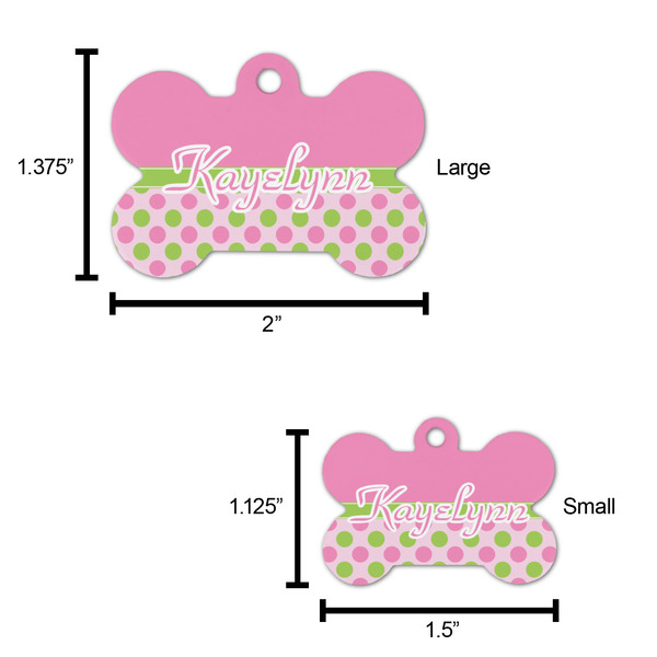 Pink & Green Dots Bone Shaped Dog ID Tag - Large - Scale