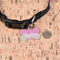 Pink & Green Dots Bone Shaped Dog ID Tag - Small - In Context