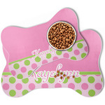 Pink & Green Dots Bone Shaped Dog Food Mat (Personalized)