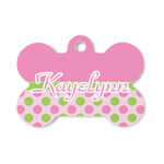 Pink & Green Dots Bone Shaped Dog ID Tag - Small (Personalized)