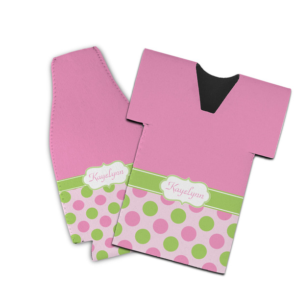 Custom Pink & Green Dots Bottle Cooler (Personalized)