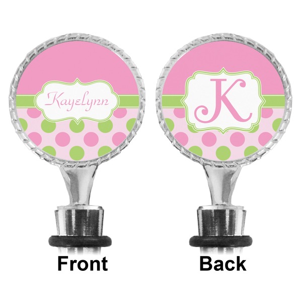 Pink & Green Dots Bottle Stopper - Front and Back