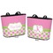 Pink & Green Dots Bucket Totes w/ Genuine Leather Trim - Large - Front and Back - Apvl