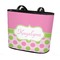 Pink & Green Dots Bucket Totes w/ Genuine Leather Trim - Regular w/ Front Design