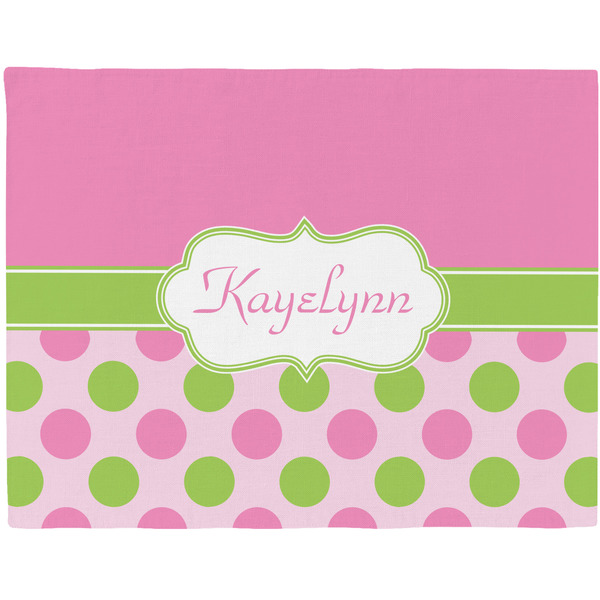 Custom Pink & Green Dots Woven Fabric Placemat - Twill w/ Name or Text