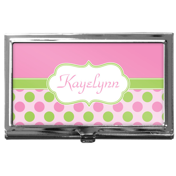 Custom Pink & Green Dots Business Card Case