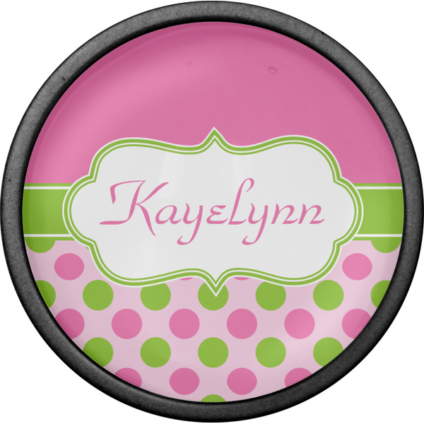 Pink & Green Dots Cabinet Knob - Black - Front